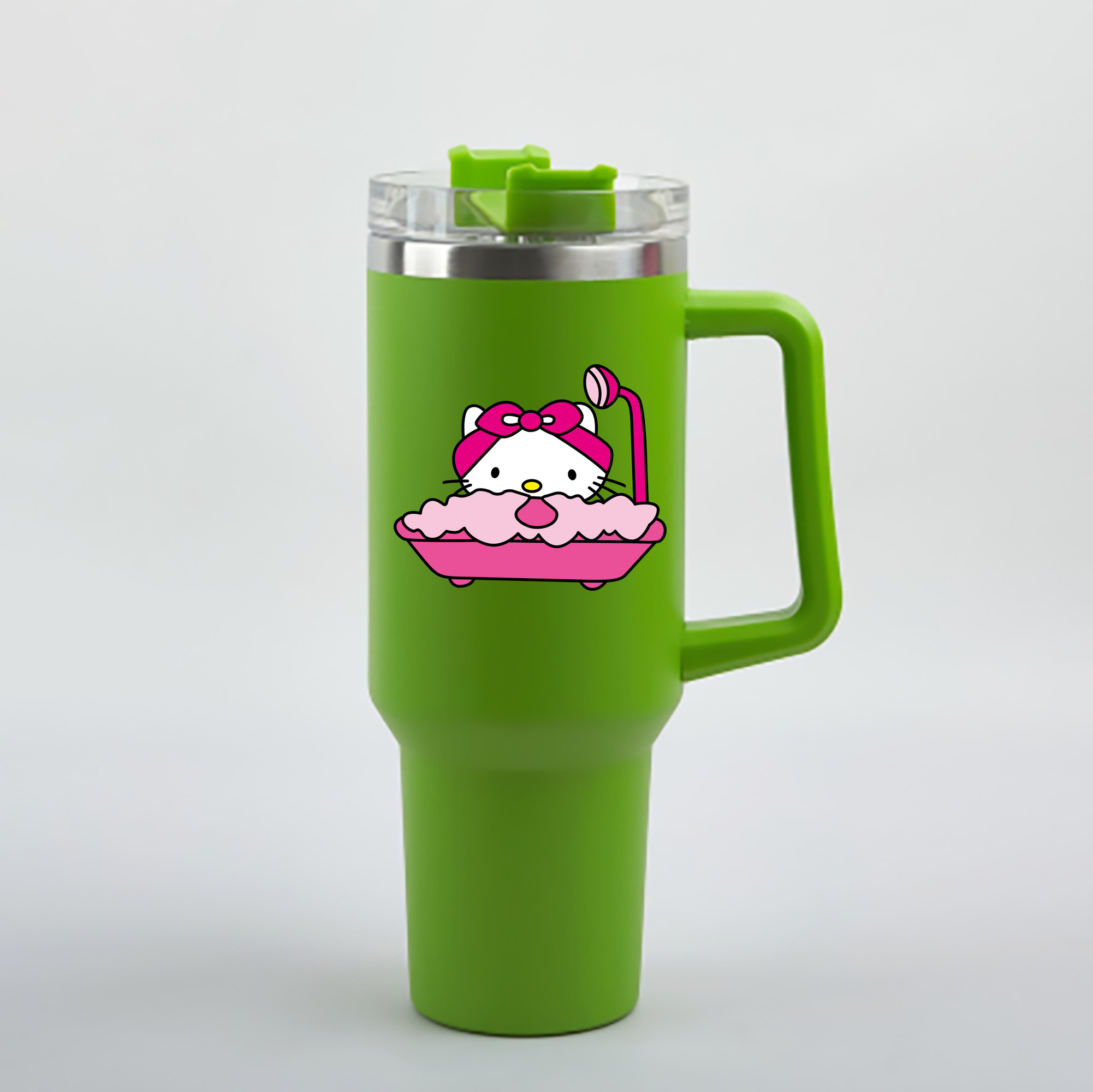 （画像用） Hello Kitty ハローキティ 1200mL車用タンブラー - クリスタルステッカー（プラスチックストロー付き）